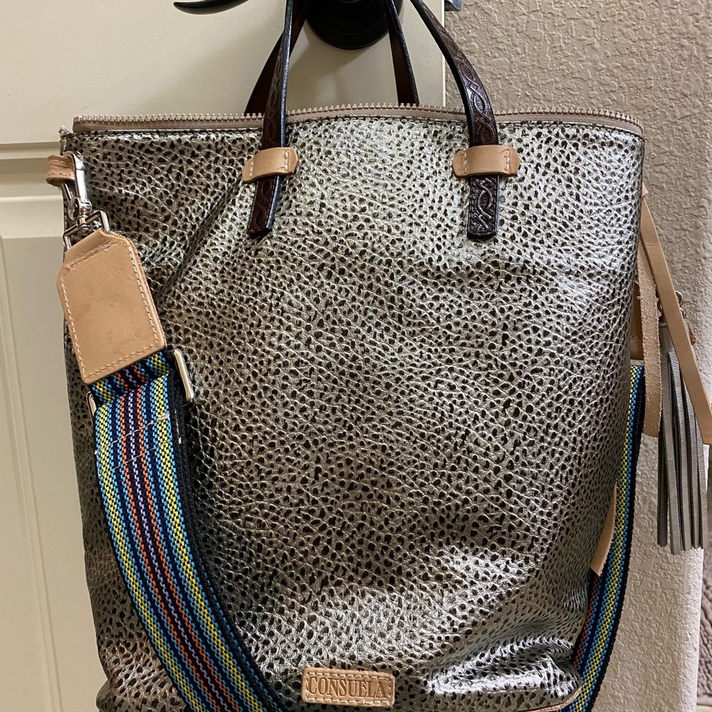 Consuela Silver Tote with Multicolor Strap